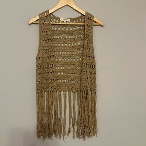 Tan crochet vest fringe